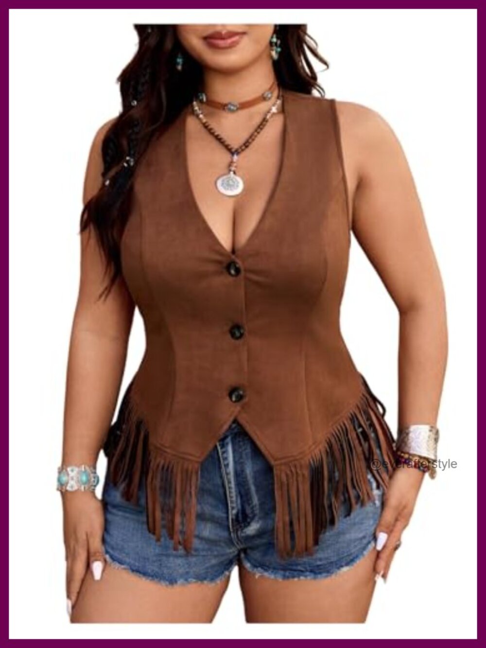 Plus Size Western Fringe Trim Tank Top V Neck Button Down Sleeveless